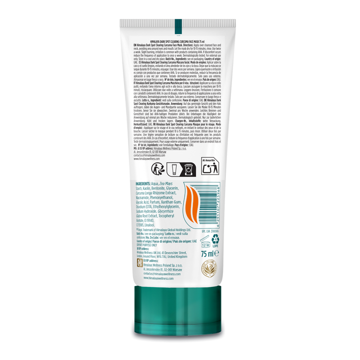 Mascarilla facial de cúrcuma aclaradora de manchas oscuras de Himalaya