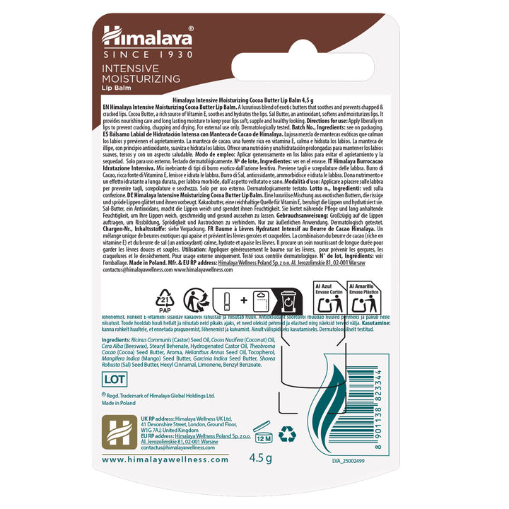 Bálsamo labial de manteca de cacao de hidratación intensiva